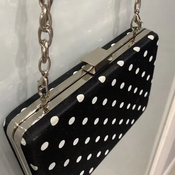 White House Black Market Black White Poka Dot Clutch Crossbody Purse Bag - Picture 3 of 5
